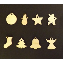 Derwent Laser Crafts Mini Wooden Xmas 30mm Gift Tags/Xmas decoration 8 designs - pack of 24 shapes