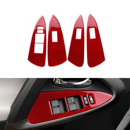 FXETRNL Real Carbon Fiber Center Control Window Lifting Frame Covers for Toyota RAV4 2006 2007 2008 2009 2010 2011 2012, Protect Decor Stickers Interior Car Accessories, Red