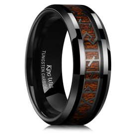 King Will Tungsten Carbide Wedding Band for Men - 8mm Black Plated High Polished Inlay Norse Viking Rune Rings for Any Ocassion Ring Comfort Fit 9