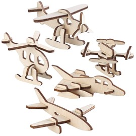 Playtastic 3D Puzzle: Set of 5 3D Building Kits Mini Flying Machines Made of Wood, 33 Pieces (Wooden Construction Kits for Seniors, Wooden Model Building Kit, Patience Games)