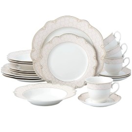 Imperial “Sandra" Blush Pink /Gold  20-Piece Porcelain Dinner Set  Service For 4 Person