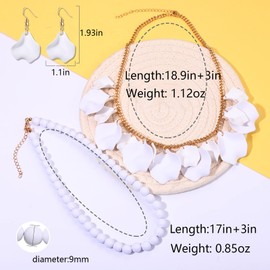 FAERLIIRY Jewelry Set for Women Flower Petal Necklace beaded Necklace Earrings Statement Summer Jewelry Set Chokers Necklaces for Women Boho Pendant Necklace(White)