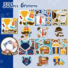 300Pcs Father's Day Make a Face Stickers Roll Best Dad Ever Make Your Own Stickers Mix and Match DIY Crafts Classroom Activity Game Love Daddy Birthday Party Favors Gift from Son Daughter, 6 Designs