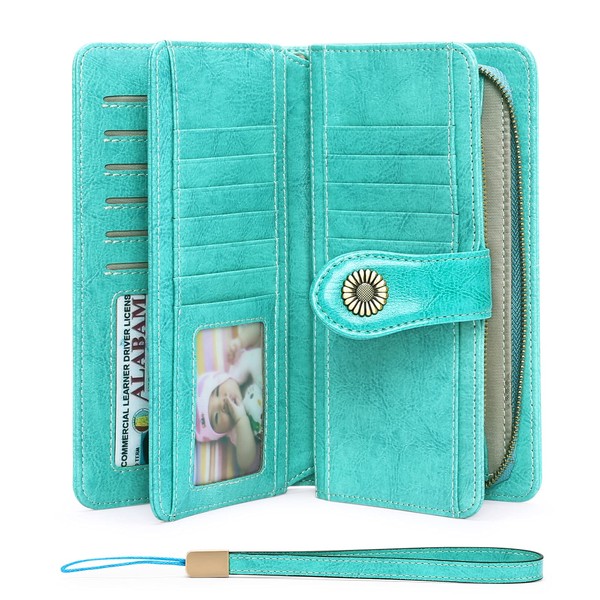 SENDEFN Women's Leather Wallet Large Women Clutch RFID Protection Blocking