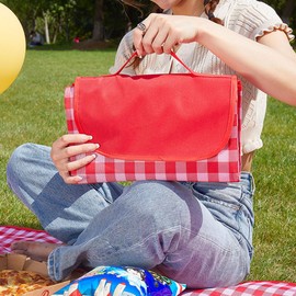 LRUUIDDE Oversize Picnic Beach Blanket, 80''x80'' Outdoor Waterproof Foldable Sandproof Blankets Plaid Picnic Mat for Beach Camping on Grass Picnic Blankets (RED, 80x80in)