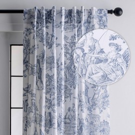 Maison d' Hermine Curtains for living room 100% Cotton 84 inch length One Panel Light Filtering Toile Curtains for Bedroom with rod and loop Pockets (The Miller Blue (White Background), 50"W x 84"L)