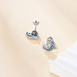 Celtic Moon Stud Earrings 925 Sterling Silver Abalone Shell Crescent Celtic Knot Triangle Vintage Stud Earrings Irish Jewellery Gifts for Women