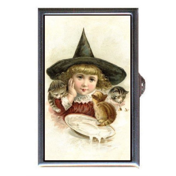 Victorian Witch Girl with Cat Kittens; Cute Decorative Pill Box