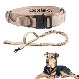 Coppthinktu Dog Collars - Military Dog Collar and Leash Set Tactical, Dog Collar with Handle Bungee Leash Adjustable, Pet Collar for Small Medium Large Dogs, 3 Sizes, 2 Colors (Khaki XL)