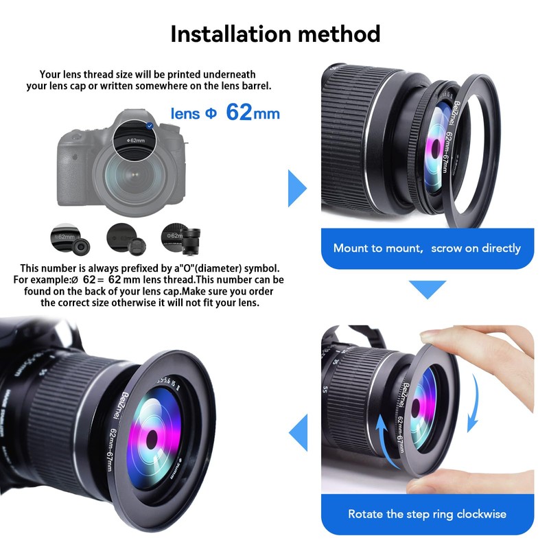 62mm to 67mm Filter Adapter Compatible with All 62mm Lens
