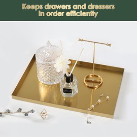 Gold Tablett,Edelstahl Dekoratives Aufbewahrungs Tablett 30x20cm Rechteckiges Metall Aufbewahrungs Organizer Tablett, Küchen Geschirr für Modernes Zuhause, Schmuck, Make-up, Toiletten Artikel
