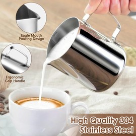 Anpro Milk Jug 350ml/12 fl.oz, 304 Stainless Steel Milk Pitcher, Milk Frothing Jug for Making Coffee Cappuccino