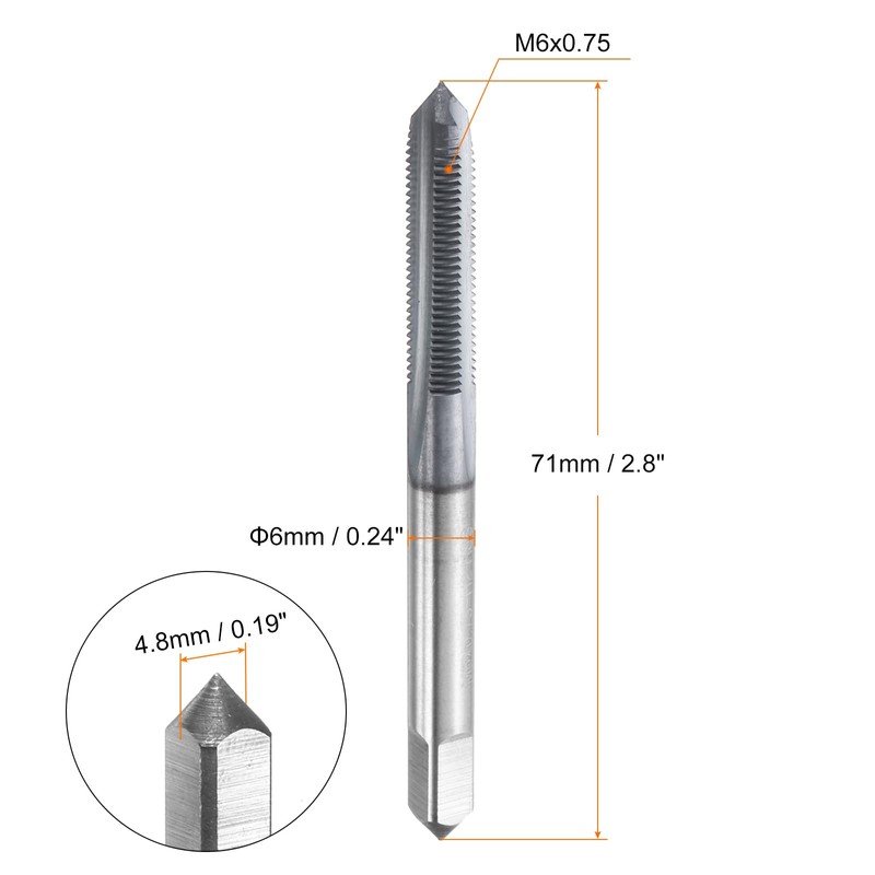 sourcing map M6x0.75 Metric Thread Tap 6542 Cobalt High-Speed Steel