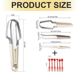 3-in-1 Watermelon Slicer, Stainless Steel Melon Cutter, Fruit Cutting Fork for Watermelon, Equipped with 6 Fruit Forks, Cantaloupe, Papaya, Ideal for Home, Party, Camping (Beige)