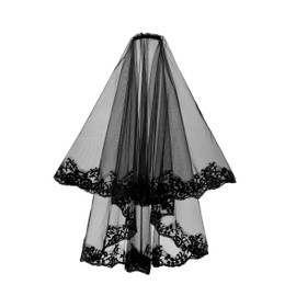 CHIC DIARY Bridal Wedding Veils for Women Short Tulle Lace Veils for Brides Veils for Wedding with Comb (#3-Black)