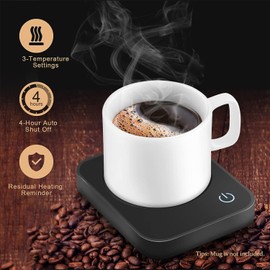 Cup Warmer, Coffee Warmer with 3 Temperature Settings, Drink Warmer with Automatic Shut-Off after 4 Hours for Office, Home Use, Black (No Cup)