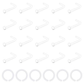 Longita 26pcs Clear Nose Stud L Shape Nose Stud Nose Ring Retainer Bioflex Plastic Nose Hoop 20 Gauge Piercing