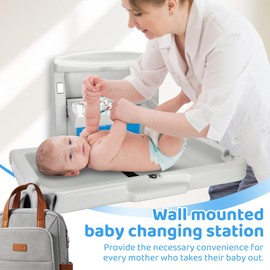 Commercial Baby Changing Station Diaper Wall Mount, Foldable Baby Change Station/Diaper Adopt HDPE Safe Materials for Baby, 60lb Wall-Mounted Baby Changing Station Table with Storage Box