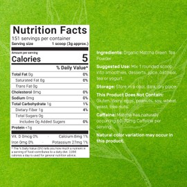 Organic Matcha Green Tea Powder, 1 lb (454g) | First Harvest, Culinary Grade | Japanese Sourced Cafe Mix | Zero Sugar, Keto Friendly, Non-GMO, Vegetarian