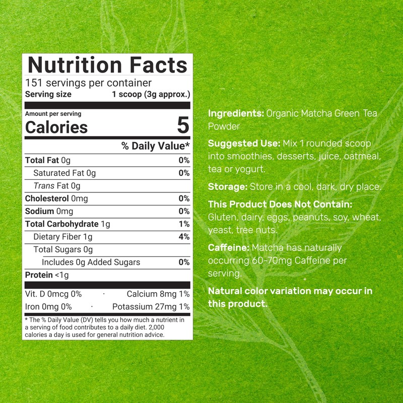 Organic Matcha Green Tea Powder, 1 lb (454g) | First