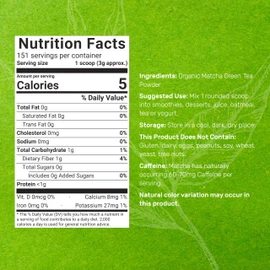 Organic Matcha Green Tea Powder, 1 lb (454g) | First Harvest, Culinary Grade | Japanese Sourced Cafe Mix | Zero Sugar, Keto Friendly, Non-GMO, Vegetarian