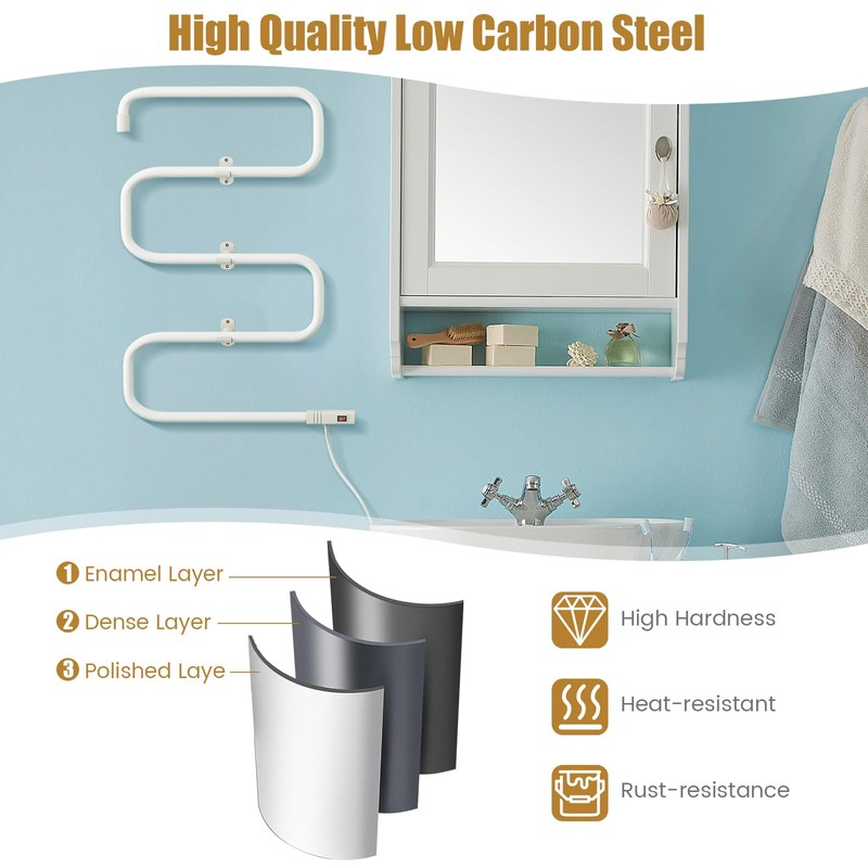COSTWAY Heated Towel Warmer, Freestanding & Wall-Mounted 5-Bar Drying Rack