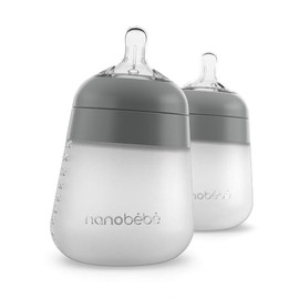 Nanobébé Biberón Flexy de Silicón 9 onzas / 270 ml Anticólicos 360° Textura Suave Tipo Pecho Materno, Paquete de 2 Gris