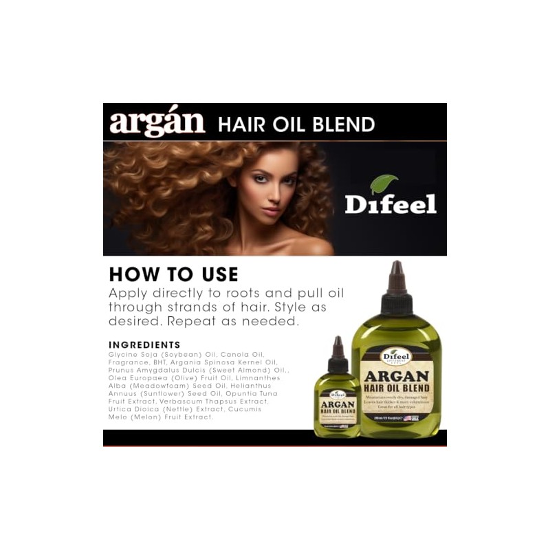 Difeel Aceite de cabello natural premium - Aceite de argán