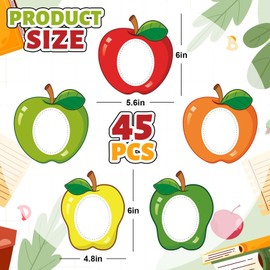 JarThenaAMCS 45Pcs Back to School Apples Cutouts Colorful Apples Shape Paper Name Tags Classroom Bulletin Board Decor with 100Pcs Glue Points for DIY Craft Wall Photo Home Party