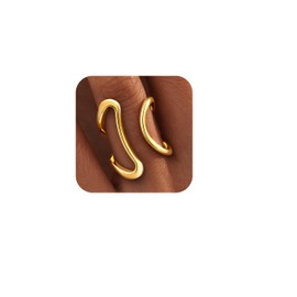 Gelbesty Gold Statement Rings for Women Non Tarnish, 14K Gold Chunky Open Stackable Rings Fashion Adjustable Waterproof Pinky Knuckle Signet Stainless Steel Jewelry Size 8