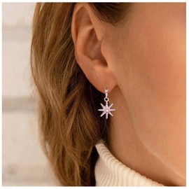 Yheakne Boho Crystal Sunburst Earrings Rose Gold Star Drop Stud Earrings Cz Paved Starbust Earrings Celestial Earrings Jewelry for Women and Girls