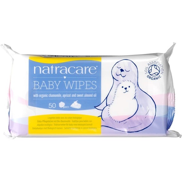 Natracare Organic Cotton Baby Wipes With Essential Oils of Chamomile, Apricot and Sweet Almond Oil (1 Pack, 50 Wipes Total)