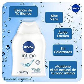 NIVEA Jabón Íntimo Femenino Frescura Diaria (250 ml) con Esencia de Té Blanco, Aloe Vera y Ácido Láctico PH Balanceado Uso Diario
