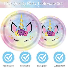 Juego de 120 piezas de vajilla para fiesta de cumpleaños, platos, tazas, servilletas y tenedores, decoraciones de fiesta de unicornio para baby shower, cumpleaños, fiestas temáticas de unicornio,