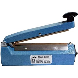 AIE AIE-200 Impulse Handheld Bag Sealer, 8" Max. Seal Length, 2 mm Seal Width, 350 Watts, Exceptional air and watertight seals on most plastic materials up to 6 mil, Food and non-food applications