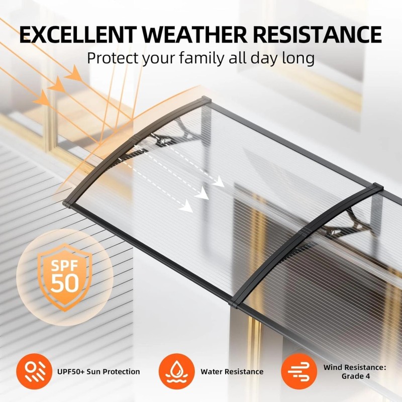 GUANSU-CN 32"x 60" Window Awning Door Canopy Outdoor Polycarbonate Hollow