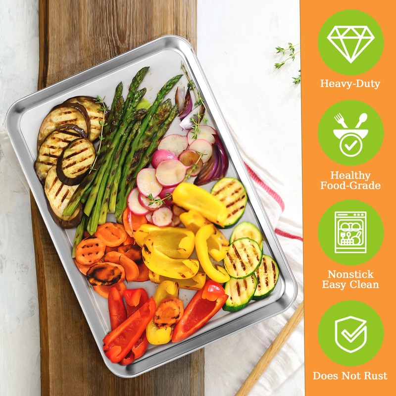 CEKEE Stainless Steel Baking Sheet Set of 4, Large Baking