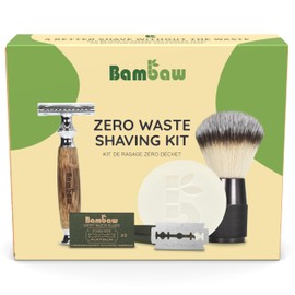 Bambaw Manual Shaving Set Includes 1 Bamboo Safety Razor, 15 Double Sided Blades, Unscented Shaving Soap & 1 Black Shaving Brush, Sustainable Gift