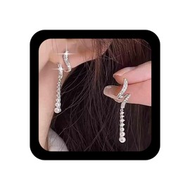 Aneneiceera Vintage Swirl Crystal Dangle Earrings Silver Long Pearl Earrings CZ Rhinestone Stud Earrings Wedding Chandelier Drop Earrings Jewellery for Women, Zinc