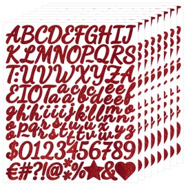 1 Inch Glitter Letter Sticker - Self Adhesive Alphabet Number Stickers for Scrapbook,Christmas,Wedding,Mailboxes,Name,DIY and Craft - 8 Sheets Shimmering Red