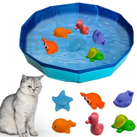 DePro Cat Pool with Fish Water Toy Foldable Pool 50 x 10 cm Cat Pool, Interactive Water Toy, Portable Cat Dog Pool for Cats and Dogs for Playing Bathing Used
