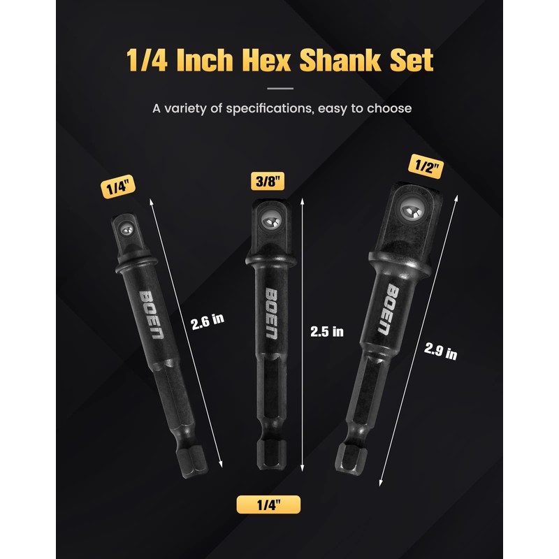 BOEN Impact Grade Socket Adapter Set, 3-PCS Drill Bit Adapter