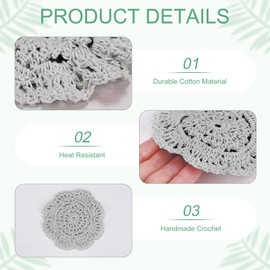 M METERXITY 4-Pack Handmade Crochet Coasters, 4Inch/10cm Round Cotton Placemats for Table/Cup/Bowl/Vase/Tea Trays/Home Decoration, Lace Doilies Place Mats [Light Gray]