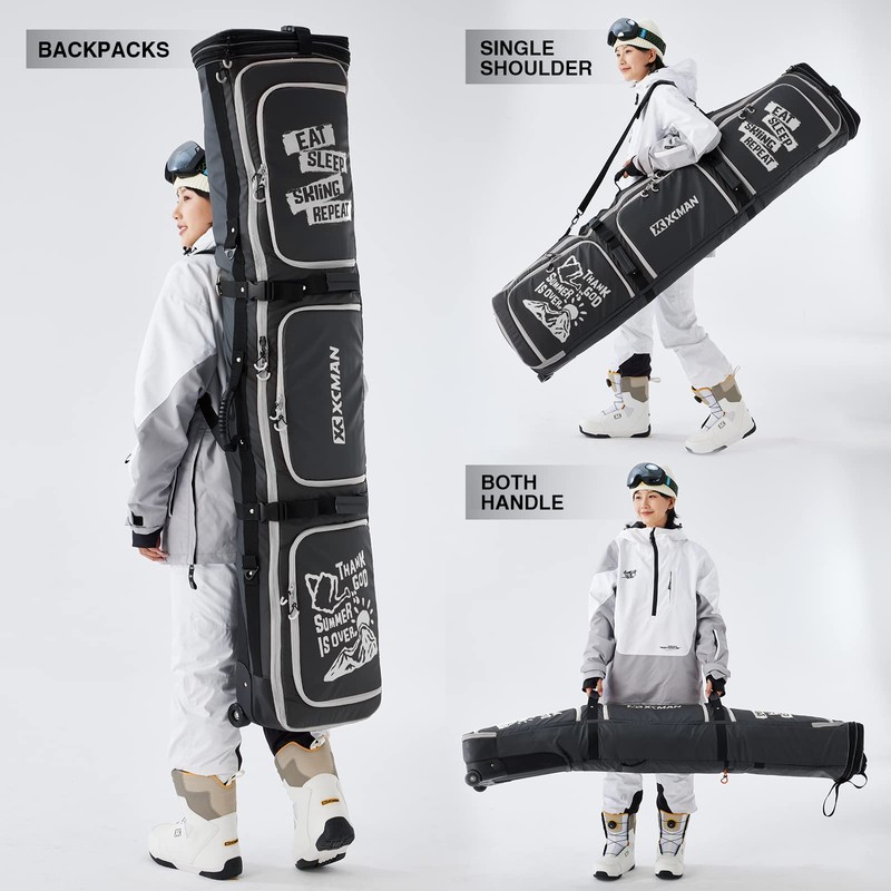 XCMAN Roller Snowboard Bag With Wheels 63-75Inch Adjustable Length Padded