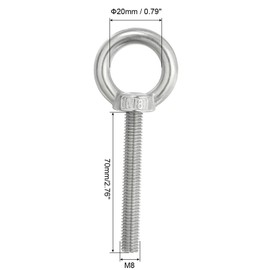 TA-VIGOR 3Pcs M8 x 70mm Lifting Long Eye Bolt, 304 Stainless Steel Wall Expansion Anchor Bolts, Masonry Concrete Screws Shoulder Eyebolt Lifting Ring with Nuts Washers for Hanging Hammock Article