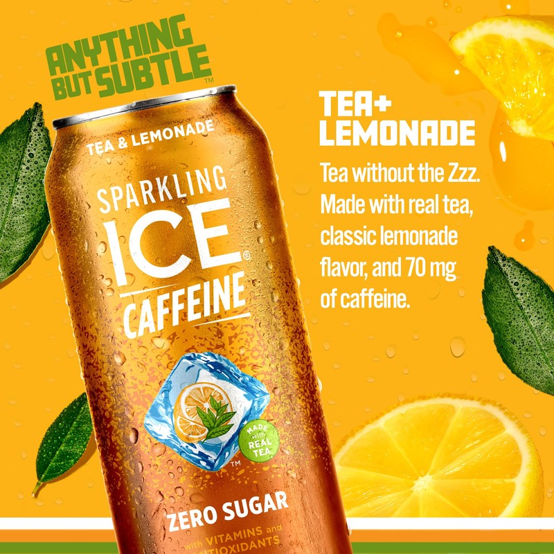 Sparkling Ice Caffeine Tea + Lemonade Sparkling Water with Caffeine,