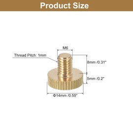 uxcell M6x8mm Knurled Thumb Screws, 6pcs Flat Knurled Head Fully Threaded Brass Thumb Screws Bolts Grip Knobs Fasteners