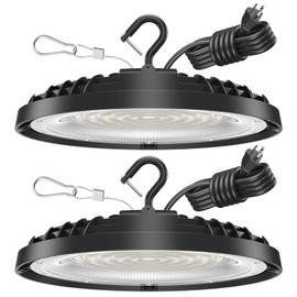 Flakeeper 200W UFO LED High Bay Light, 28,000LM LED Shop Lights Fixture, 5000K, Replace 600W Halogen, 120VAC, Plug & Play Lighting for Warehouses, Workshops, Garages, and Barns – ETL Listed, 2 Pack