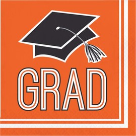 Creative Converting 320066 Graduation School Spirit Orange Napkins, 6.5",