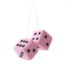 Vintage Parts USA 3" Light Pink Fuzzy Dice with Black Dots - Pair